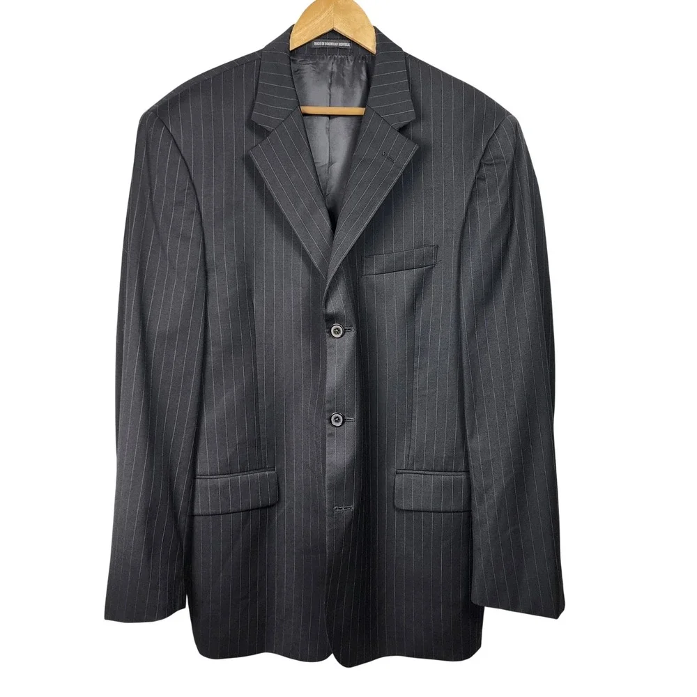 Andrew Fezza Pinstripe Jacket Blazer 44L Super 100s Wool Gray Business Office